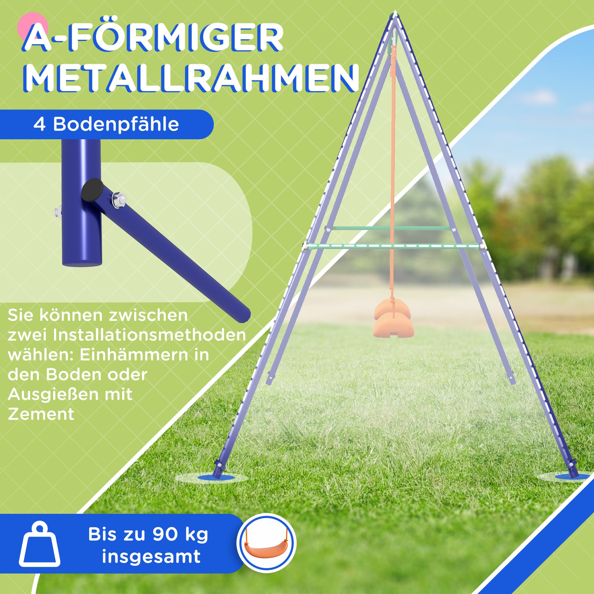 Children's Swing Set, Swing Frame with 2 Swings, Swing Structure, Garden Swing for Two Children 3-8 Years, Steel, 2.69 x 1.6 x 1.8 m