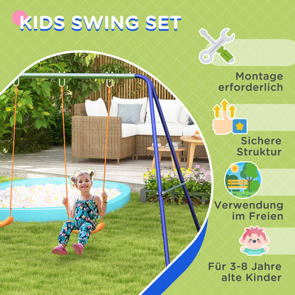 Children's Swing Set, Swing Frame with 2 Swings, Swing Structure, Garden Swing for Two Children 3-8 Years, Steel, 2.69 x 1.6 x 1.8 m