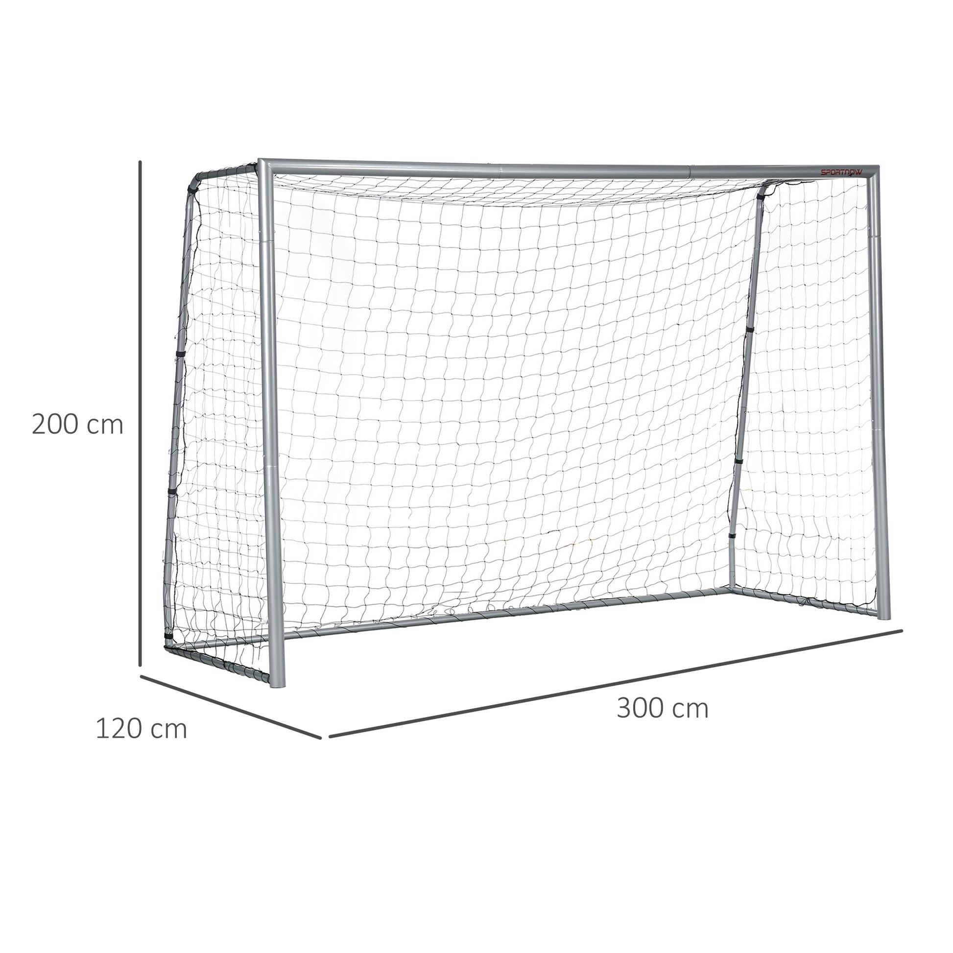 SPORTNOW Soccer Goal with PE Net Fabric, Soccer Goal for Kids and Adults, 300 x 120 x 200 cm, Steel, PE, for Garden, Soccer Training, Gray