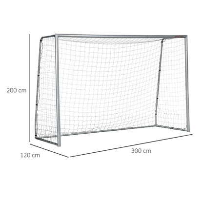 SPORTNOW Soccer Goal with PE Net Fabric, Soccer Goal for Kids and Adults, 300 x 120 x 200 cm, Steel, PE, for Garden, Soccer Training, Gray