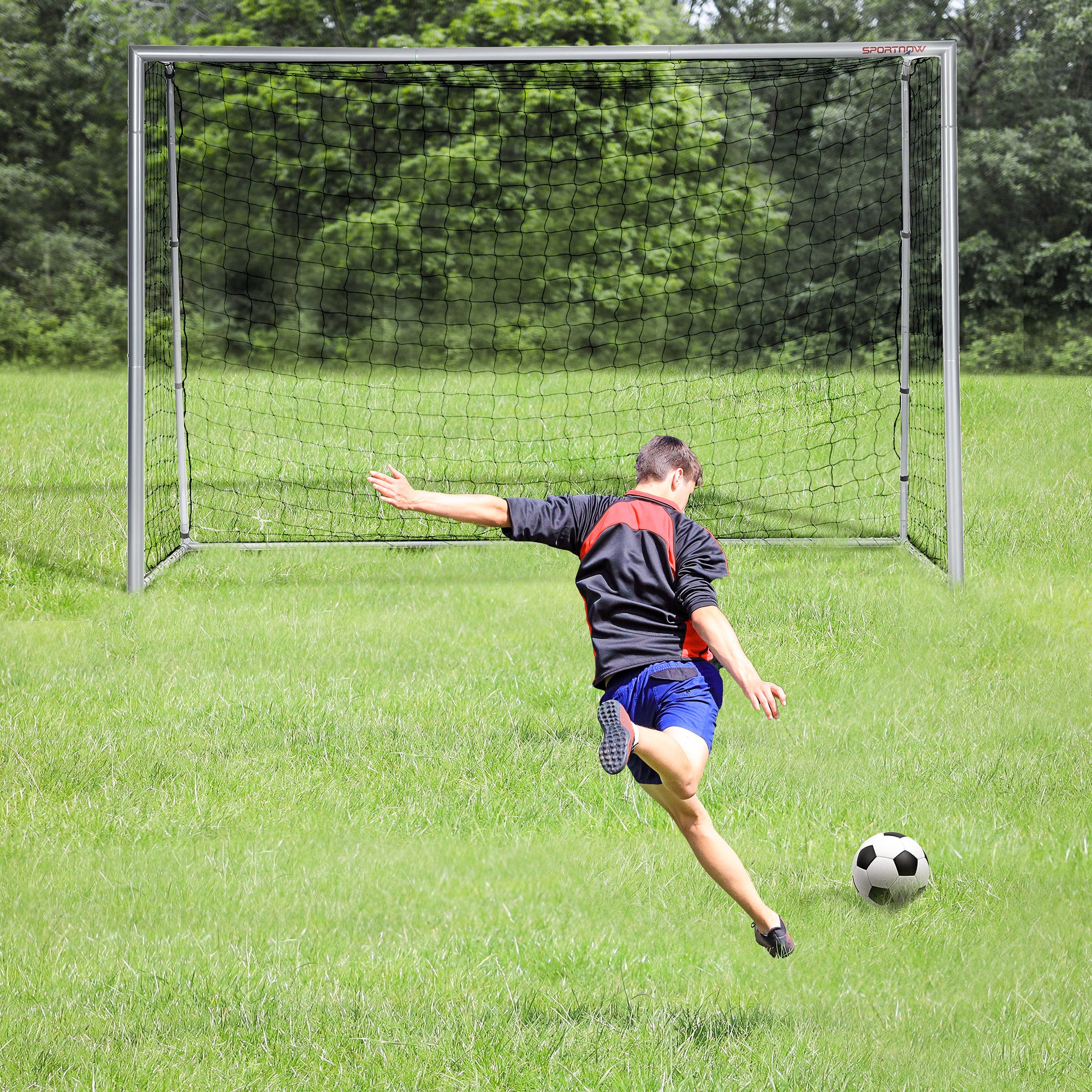 SPORTNOW Soccer Goal with PE Net Fabric, Soccer Goal for Kids and Adults, 300 x 120 x 200 cm, Steel, PE, for Garden, Soccer Training, Gray