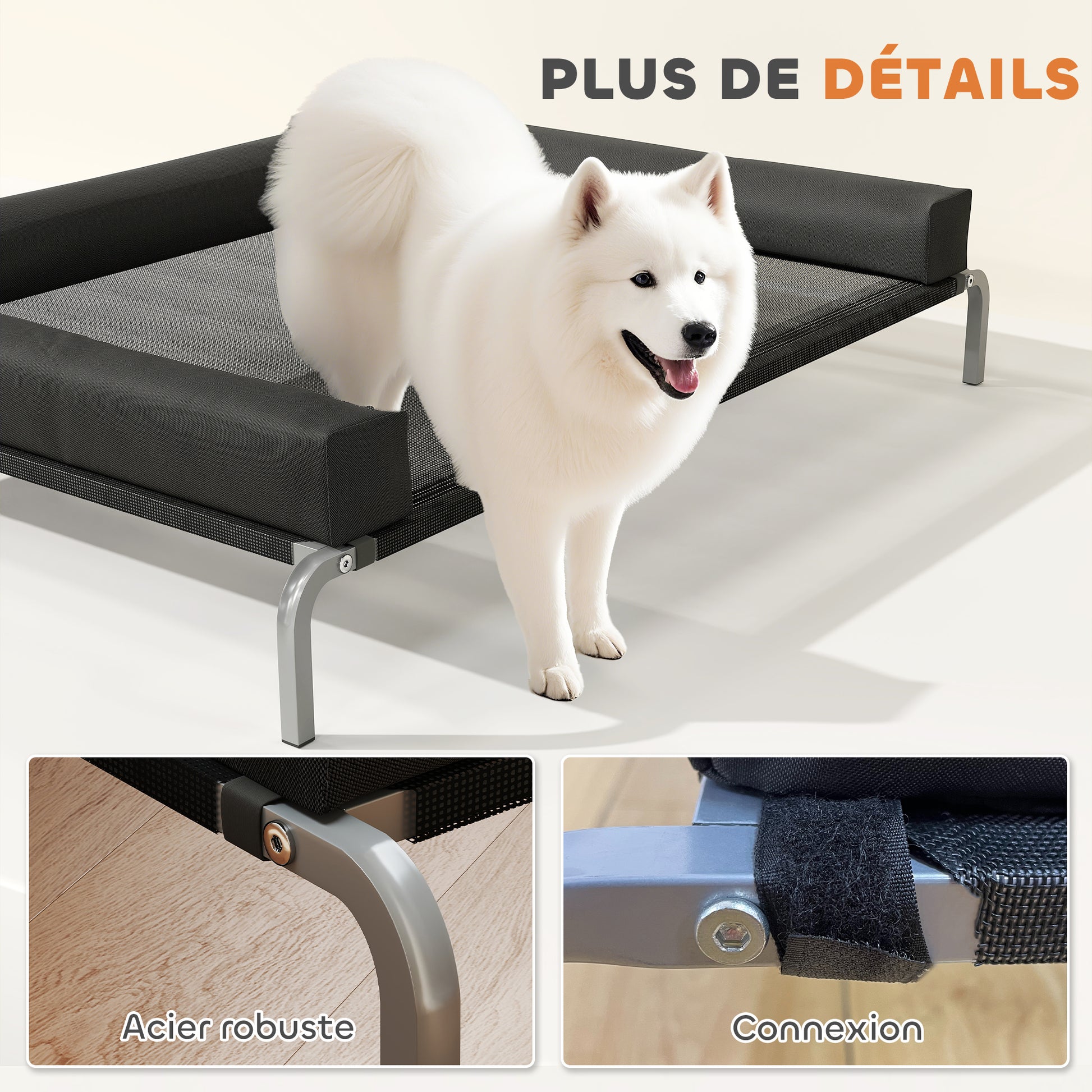 Cooling Elevated Dog Bed, Portable Indoor Outdoor Dog Camp Bed with U-Shaped Pillow, Breathable Mesh, Bite-Resistant, 130 x 90 x 30 cm, Black