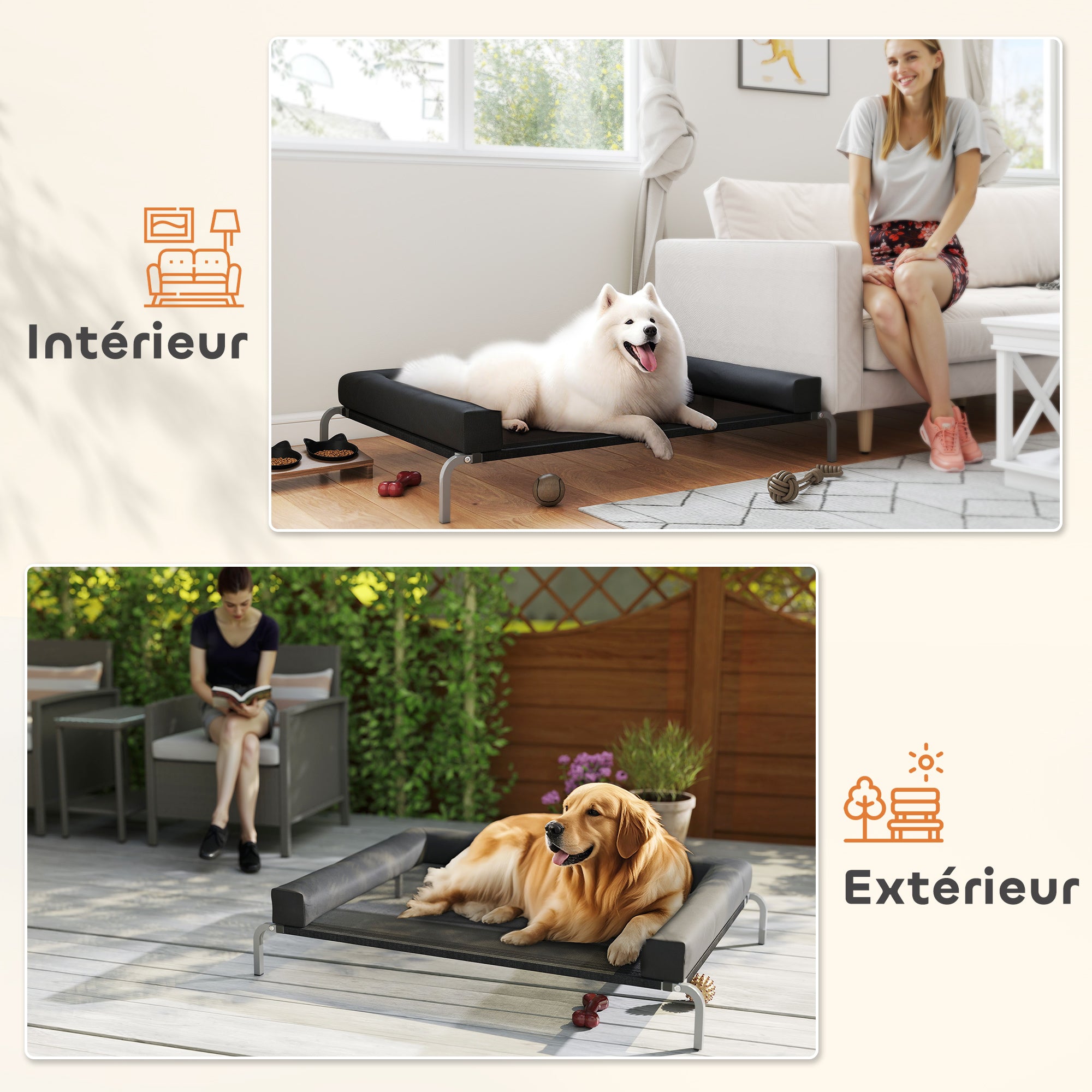 Cooling Elevated Dog Bed, Portable Indoor Outdoor Dog Camp Bed with U-Shaped Pillow, Breathable Mesh, Bite-Resistant, 130 x 90 x 30 cm, Black