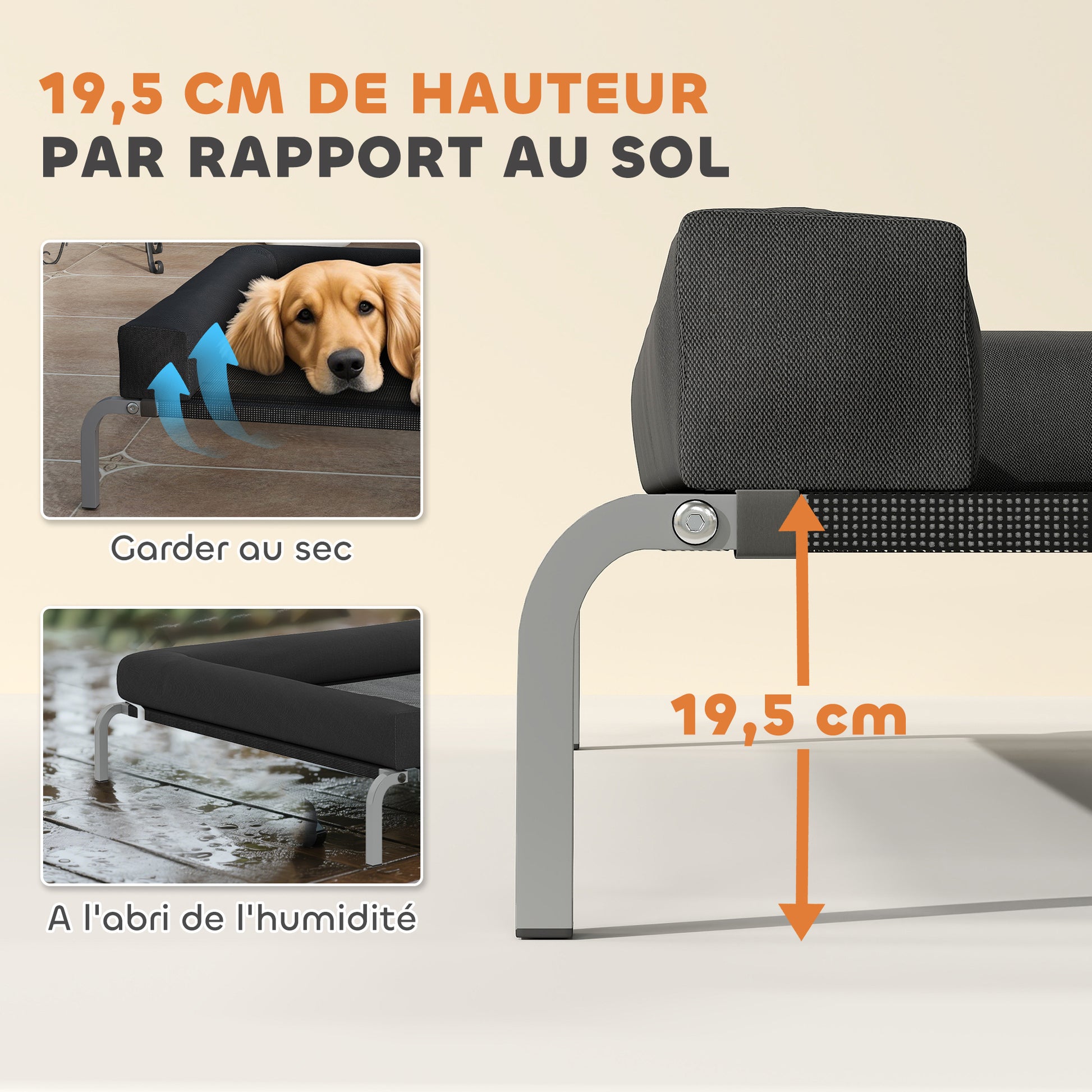 Cooling Elevated Dog Bed, Portable Indoor Outdoor Dog Camp Bed with U-Shaped Pillow, Breathable Mesh, Bite-Resistant, 130 x 90 x 30 cm, Black