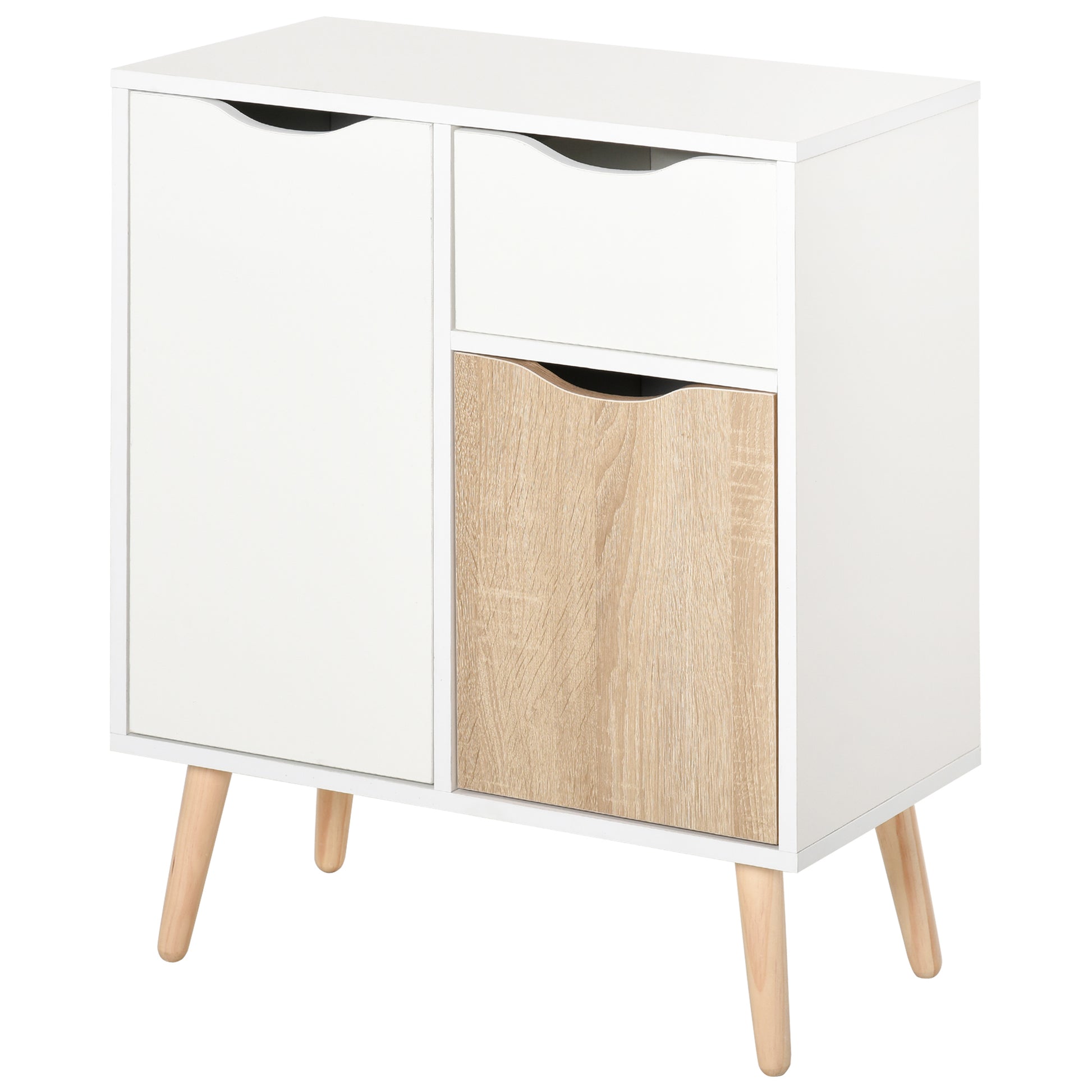Buffet Storage Furniture Scandinavian Design 2 Cabinets Sliding Drawer White Oak Light