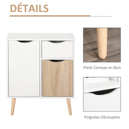 Buffet Storage Furniture Scandinavian Design 2 Cabinets Sliding Drawer White Oak Light