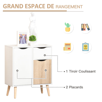 Buffet Storage Furniture Scandinavian Design 2 Cabinets Sliding Drawer White Oak Light