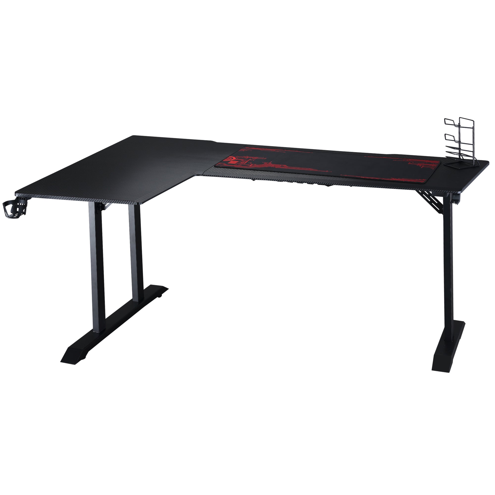 Gaming Desk L-Shaped with Headphone Hook Cup Holder Computer Desk MDF Metal Black+Red 168 x 109 x 78 cm