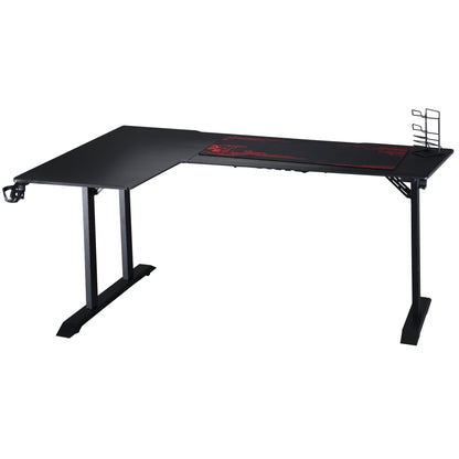 Gaming Desk L-Shaped with Headphone Hook Cup Holder Computer Desk MDF Metal Black+Red 168 x 109 x 78 cm