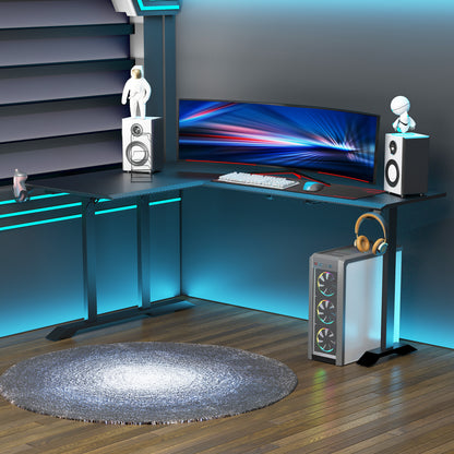 Gaming Desk L-Shaped with Headphone Hook Cup Holder Computer Desk MDF Metal Black+Red 168 x 109 x 78 cm