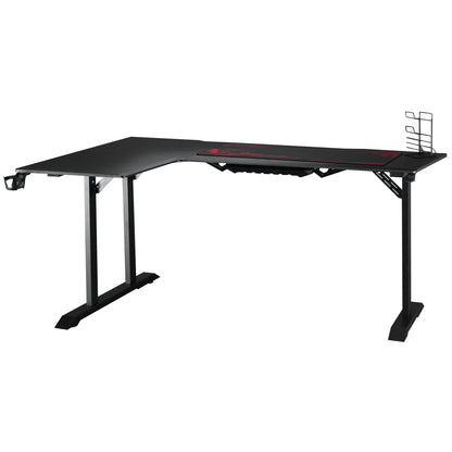 Gaming Desk L-Shaped with Headphone Hook Cup Holder Computer Desk MDF Metal Black+Red 168 x 109 x 78 cm