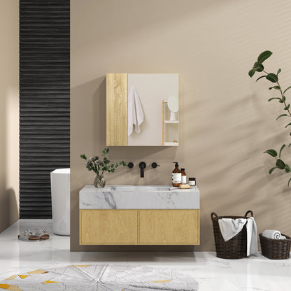 Bathroom Cabinet with Mirror and 4 Internal Shelves, in Chipboard, 60x15x60cm, Wood Color