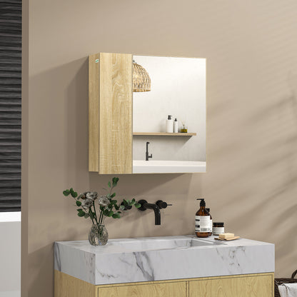 Bathroom Cabinet with Mirror and 4 Internal Shelves, in Chipboard, 60x15x60cm, Wood Color