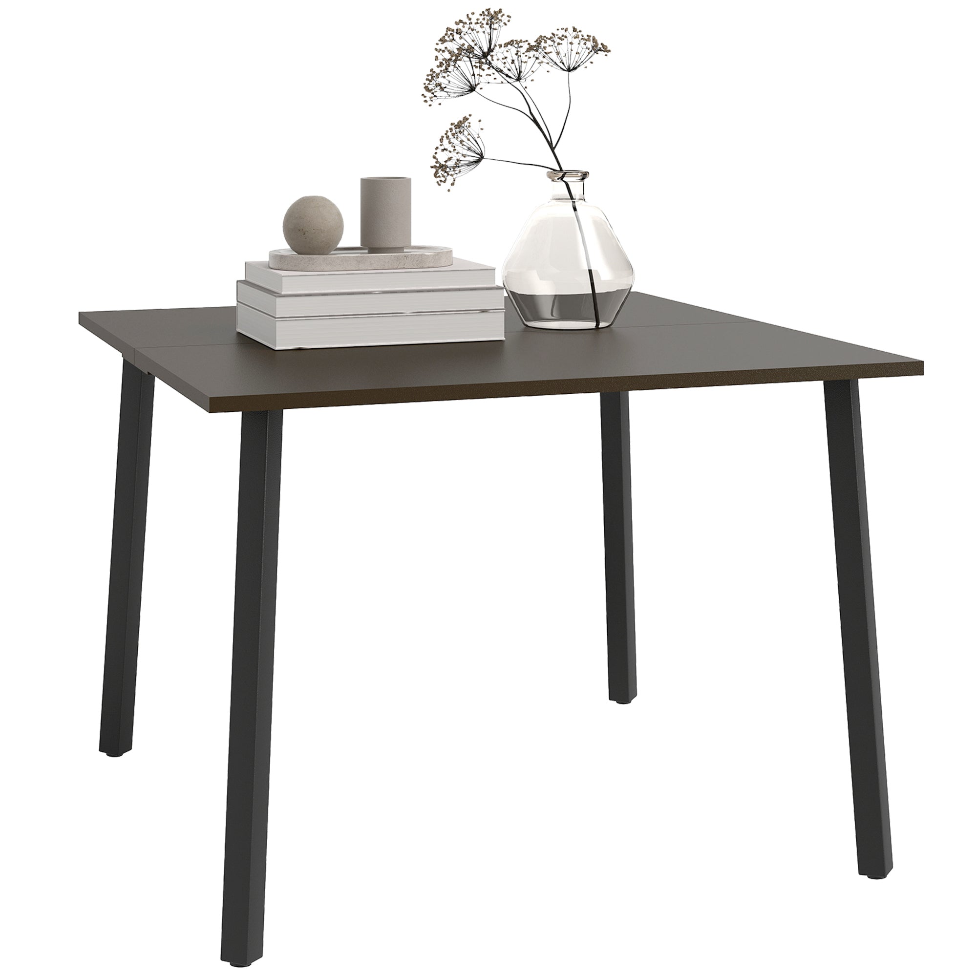 Garden Table, Dining Table for Garden, Square Balcony Table for 4 People Patio Table with Umbrella Hole, Steel, Brown, 100 x 100 x 72 cm
