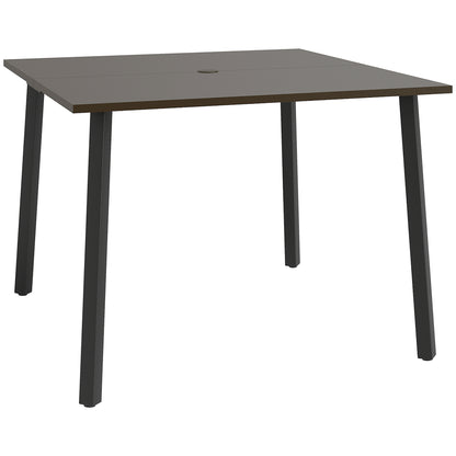Garden Table, Dining Table for Garden, Square Balcony Table for 4 People Patio Table with Umbrella Hole, Steel, Brown, 100 x 100 x 72 cm