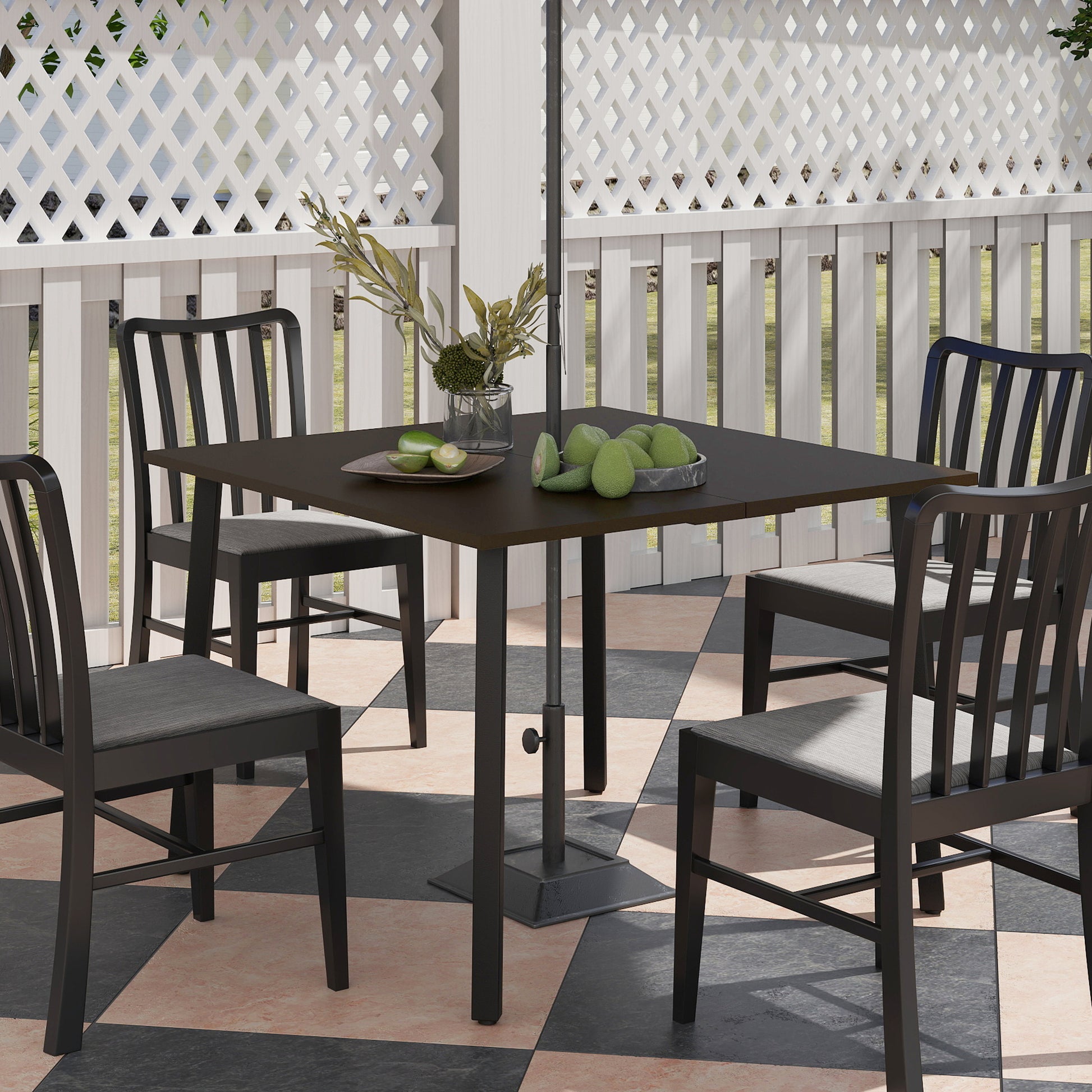 Garden Table, Dining Table for Garden, Square Balcony Table for 4 People Patio Table with Umbrella Hole, Steel, Brown, 100 x 100 x 72 cm