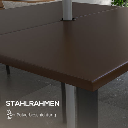 Garden Table, Dining Table for Garden, Square Balcony Table for 4 People Patio Table with Umbrella Hole, Steel, Brown, 100 x 100 x 72 cm