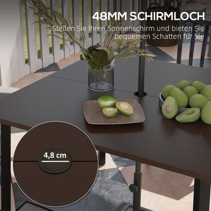 Garden Table, Dining Table for Garden, Square Balcony Table for 4 People Patio Table with Umbrella Hole, Steel, Brown, 100 x 100 x 72 cm