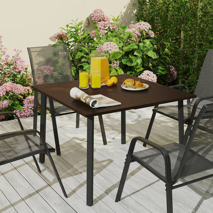 Garden Table, Dining Table for Garden, Square Balcony Table for 4 People Patio Table with Umbrella Hole, Steel, Brown, 100 x 100 x 72 cm