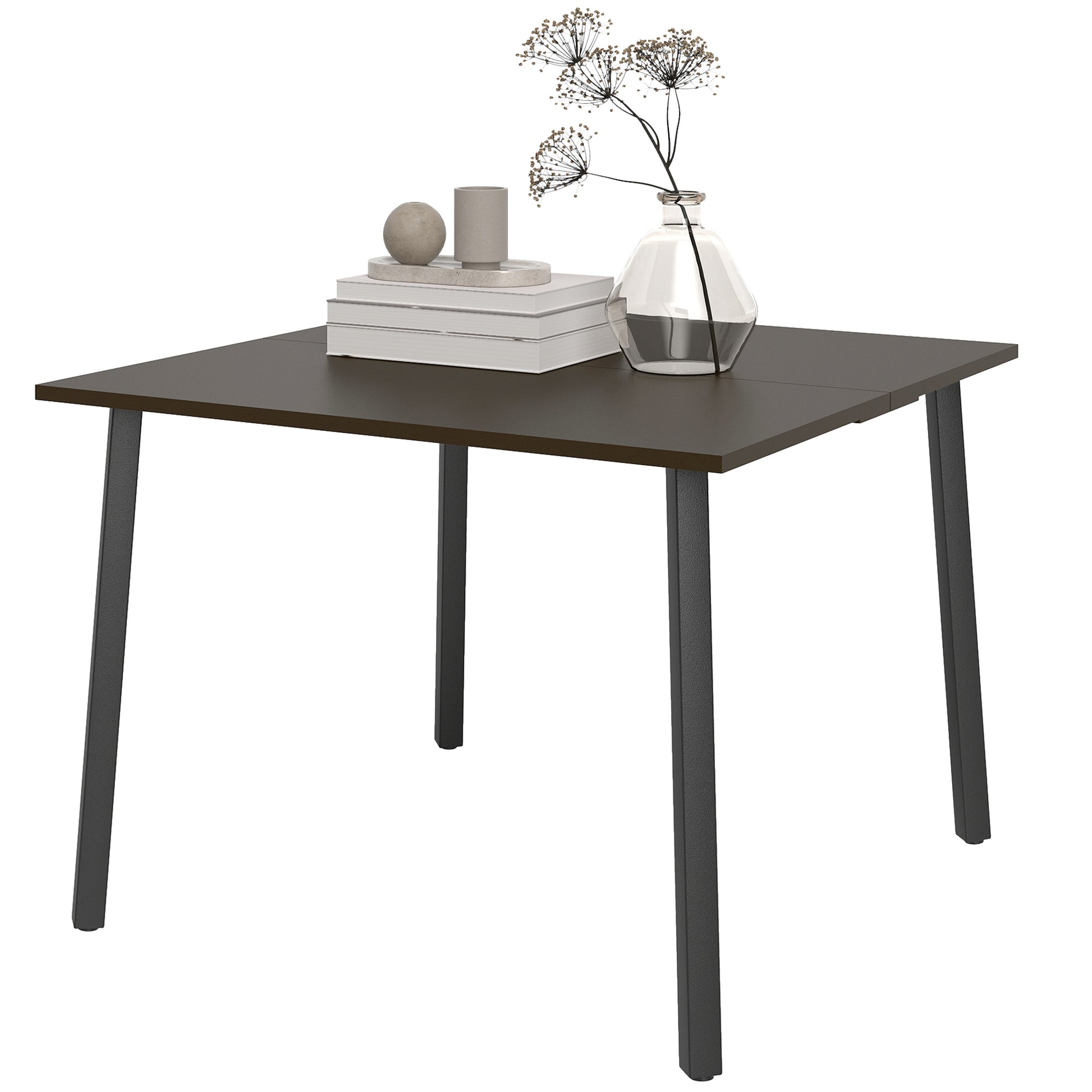 Garden Table, Dining Table for Garden, Square Balcony Table for 4 People Patio Table with Umbrella Hole, Steel, Brown, 100 x 100 x 72 cm