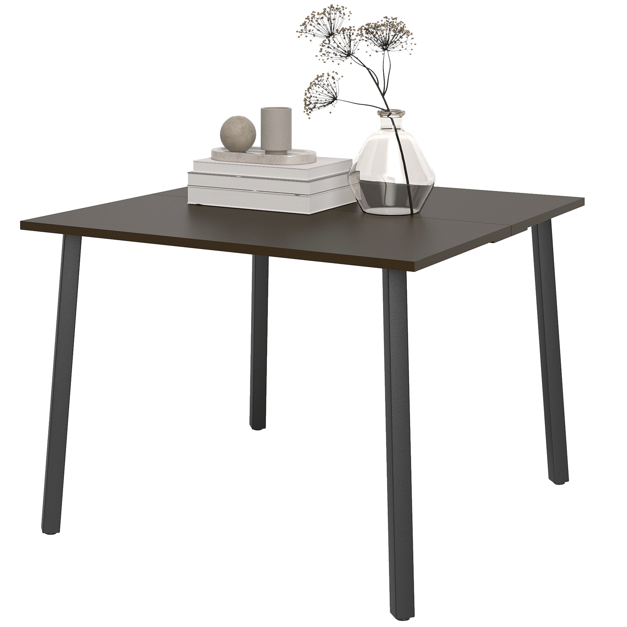 Garden Table, Dining Table for Garden, Square Balcony Table for 4 People Patio Table with Umbrella Hole, Steel, Brown, 100 x 100 x 72 cm