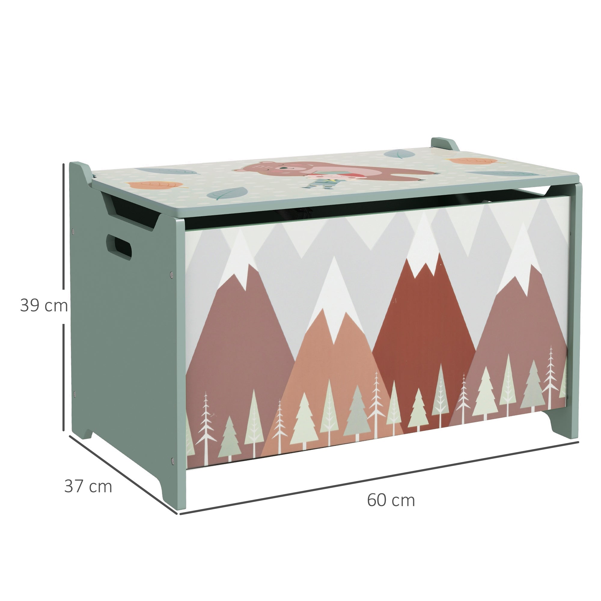 ZONEKIZ Storage Boxes Toy Boxes for Kids 3-8 Years Old with 2 Handles and Bear Print Load 20 kg for Books Clothes in Bedroom Living Room Dining Room 60x37x39 cm Green