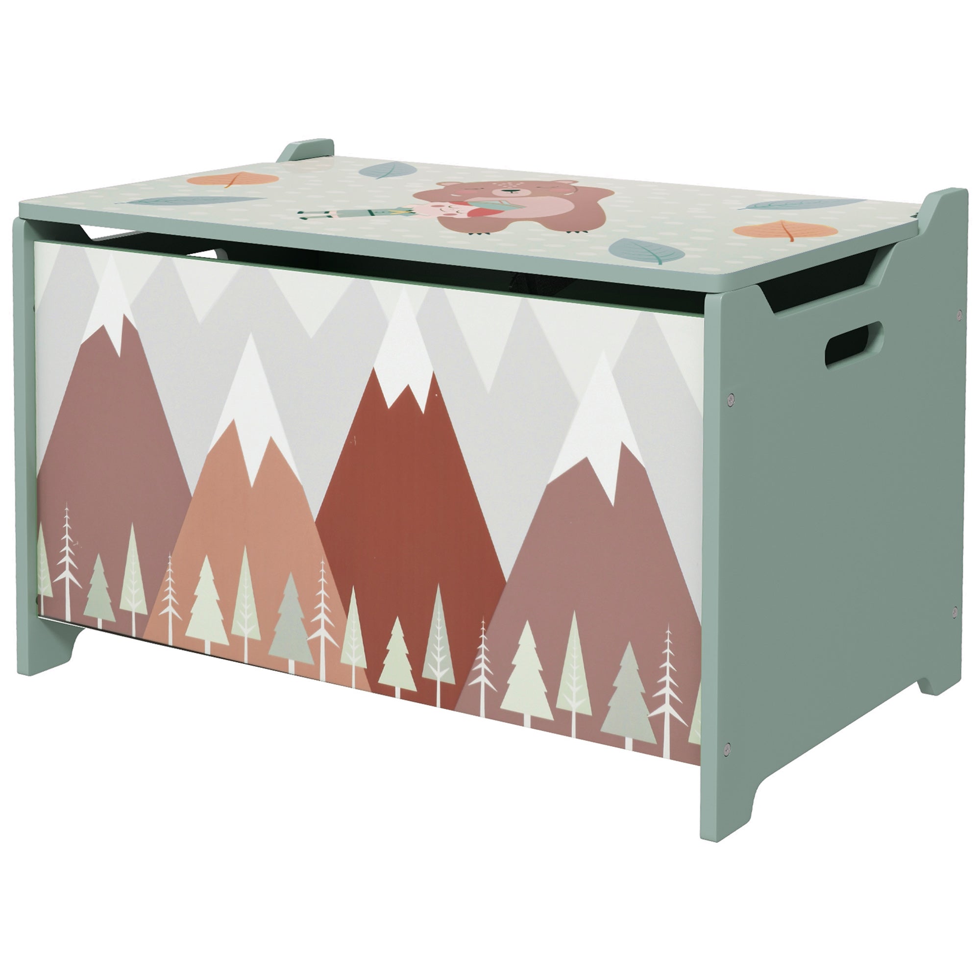 ZONEKIZ Storage Boxes Toy Boxes for Kids 3-8 Years Old with 2 Handles and Bear Print Load 20 kg for Books Clothes in Bedroom Living Room Dining Room 60x37x39 cm Green