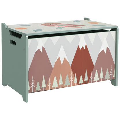 ZONEKIZ Storage Boxes Toy Boxes for Kids 3-8 Years Old with 2 Handles and Bear Print Load 20 kg for Books Clothes in Bedroom Living Room Dining Room 60x37x39 cm Green