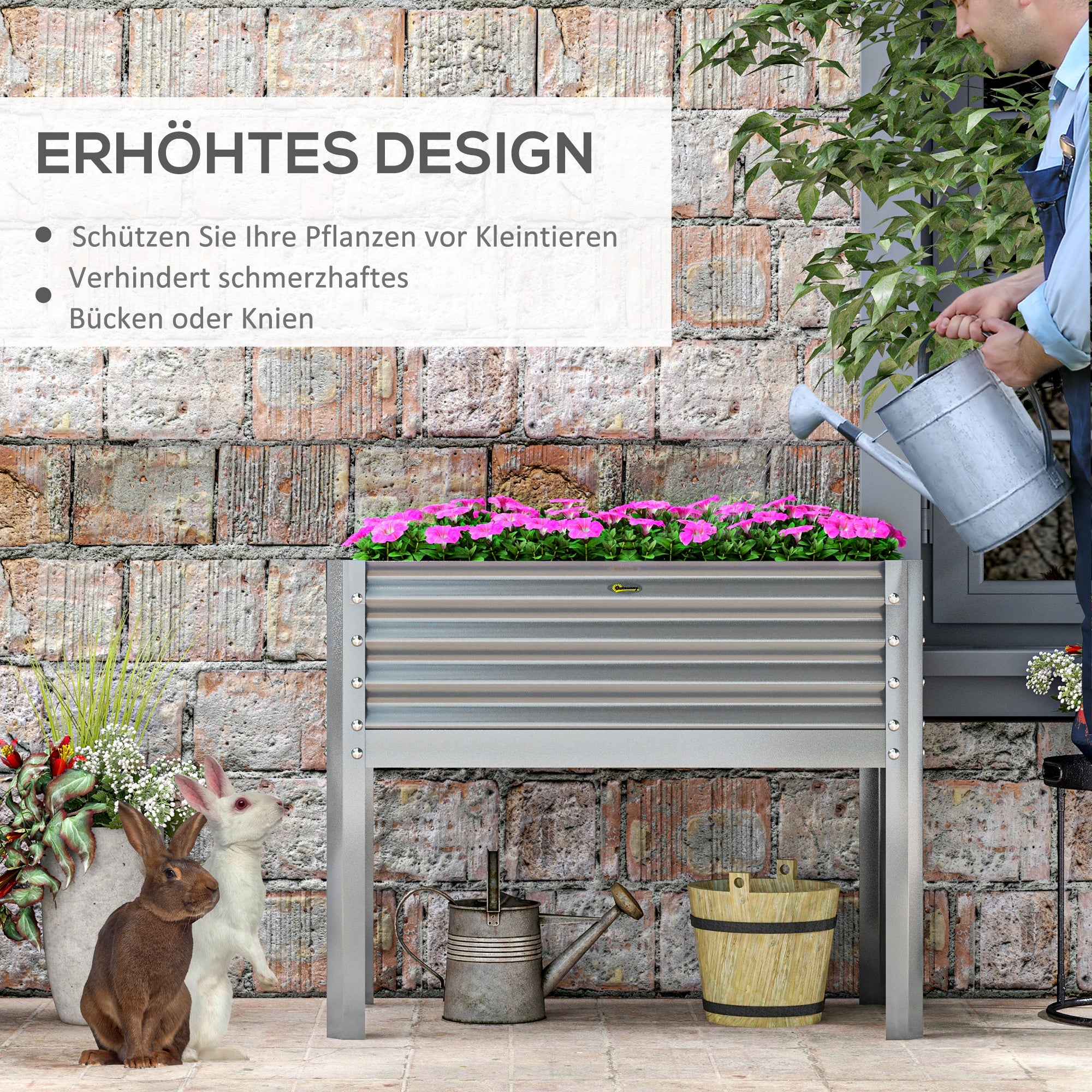 Raised Bed, Raised Planter Box, Cold Frame made of Steel, Herb Bed, Planter Box for Garden, Balcony, Gray, 100 x 45 x 80 cm