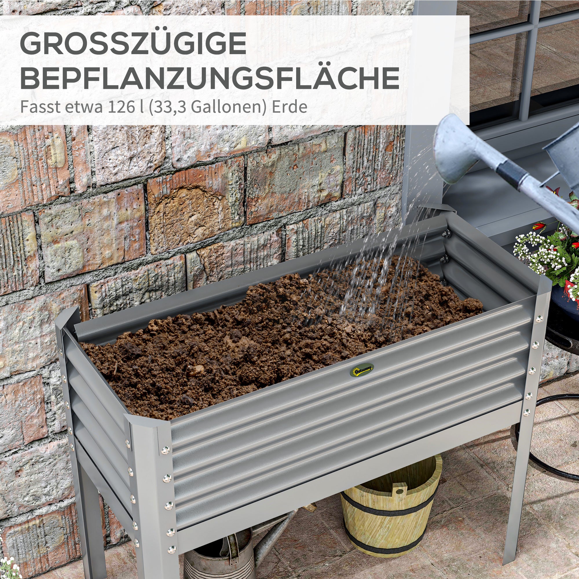 Raised Bed, Raised Planter Box, Cold Frame made of Steel, Herb Bed, Planter Box for Garden, Balcony, Gray, 100 x 45 x 80 cm