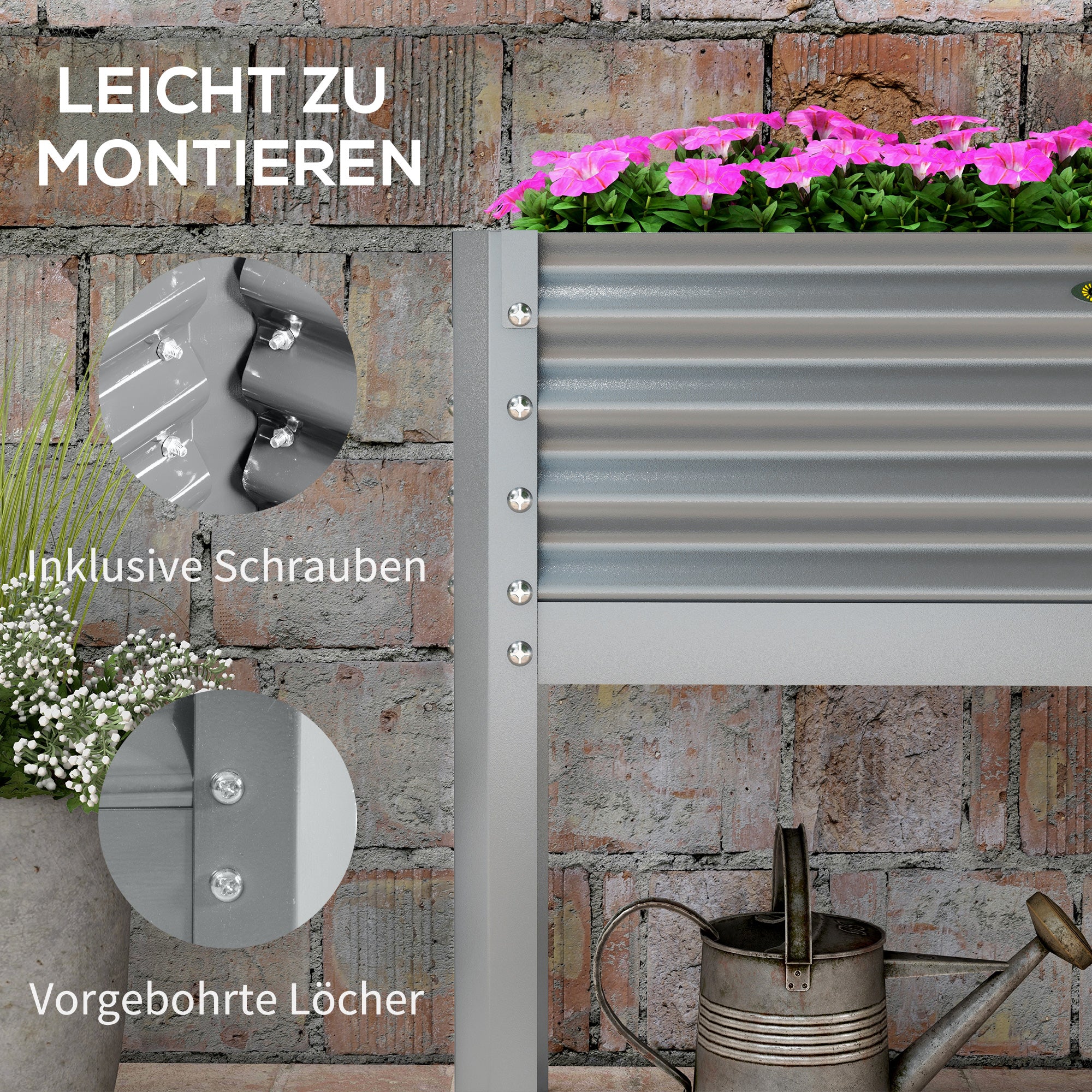 Raised Bed, Raised Planter Box, Cold Frame made of Steel, Herb Bed, Planter Box for Garden, Balcony, Gray, 100 x 45 x 80 cm