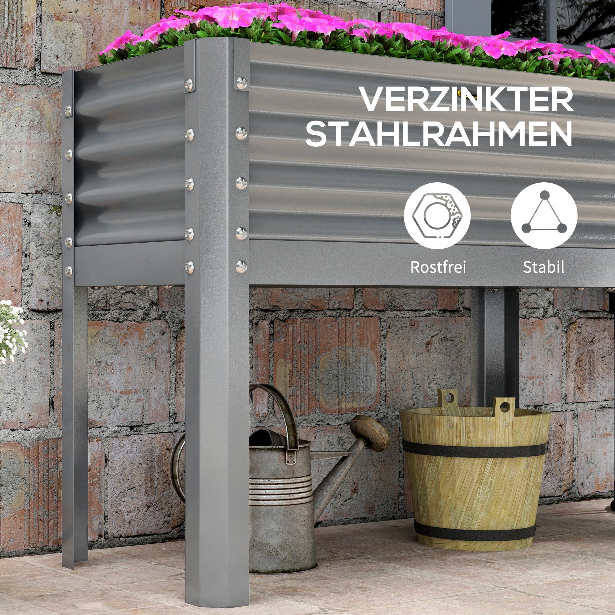 Raised Bed, Raised Planter Box, Cold Frame made of Steel, Herb Bed, Planter Box for Garden, Balcony, Gray, 100 x 45 x 80 cm