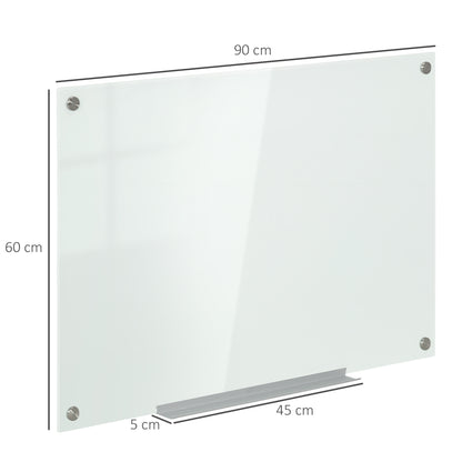 Whiteboard Magnetic Board with 4 Pens, 6 Magnets, 1 Sponge, 1 Shelf, Easel Glass Panel Wall-Mountable Easy to Wipe 90 x 60 cm