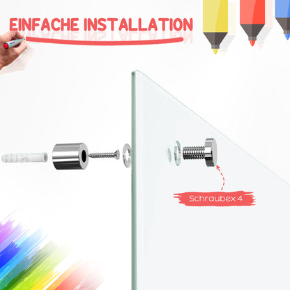 Whiteboard Magnetic Board with 4 Pens, 6 Magnets, 1 Sponge, 1 Shelf, Easel Glass Panel Wall-Mountable Easy to Wipe 90 x 60 cm