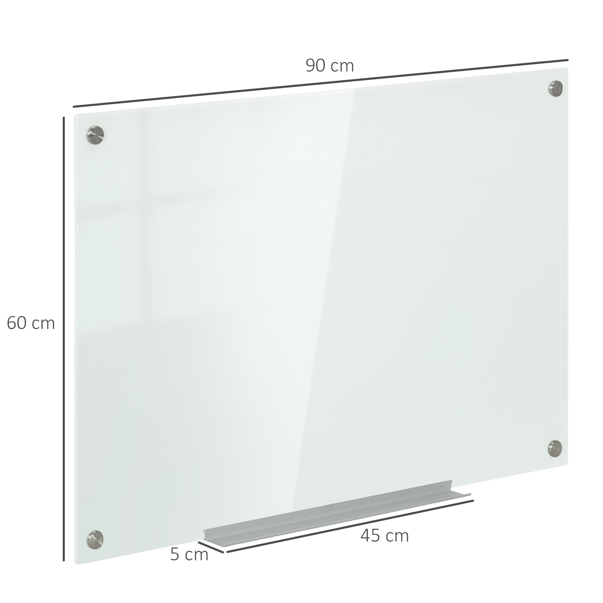 Whiteboard Magnetic Board with 4 Pens, 6 Magnets, 1 Sponge, 1 Shelf, Easel Glass Panel Wall-Mountable Easy to Wipe 90 x 60 cm