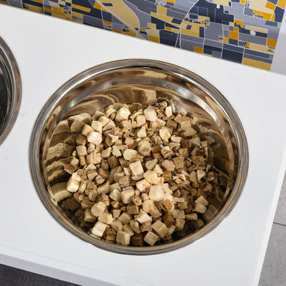 Raised Feeder for Dogs with Stand and 2 Removable Stainless Steel Bowls Pet Feeder Food and Water 44x24x15 cm White