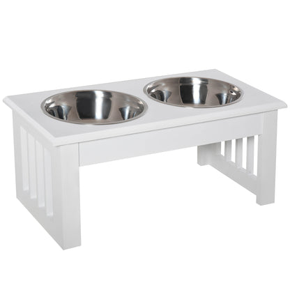 Raised Feeder for Dogs with Stand and 2 Removable Stainless Steel Bowls Pet Feeder Food and Water 44x24x15 cm White