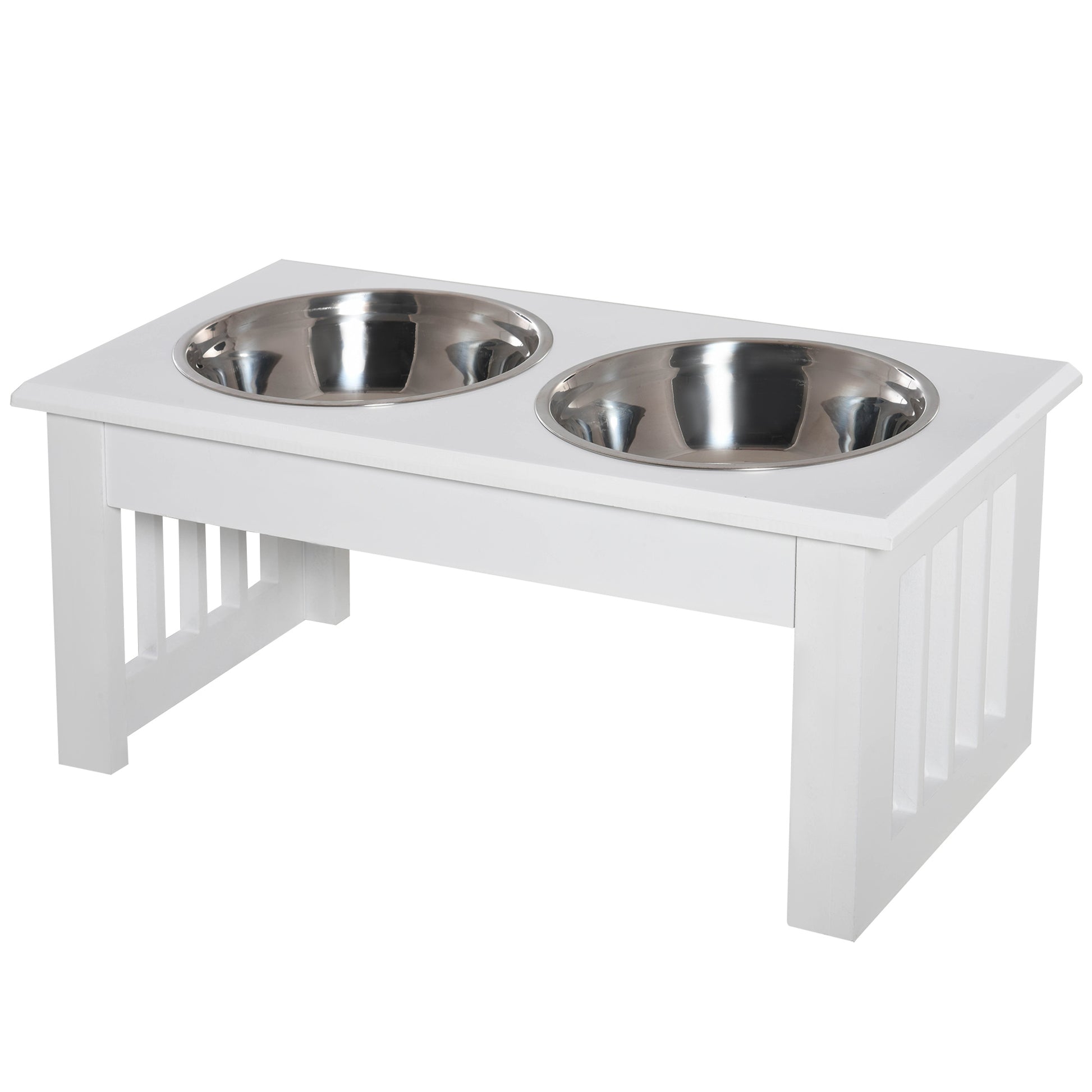 Raised Feeder for Dogs with Stand and 2 Removable Stainless Steel Bowls Pet Feeder Food and Water 44x24x15 cm White