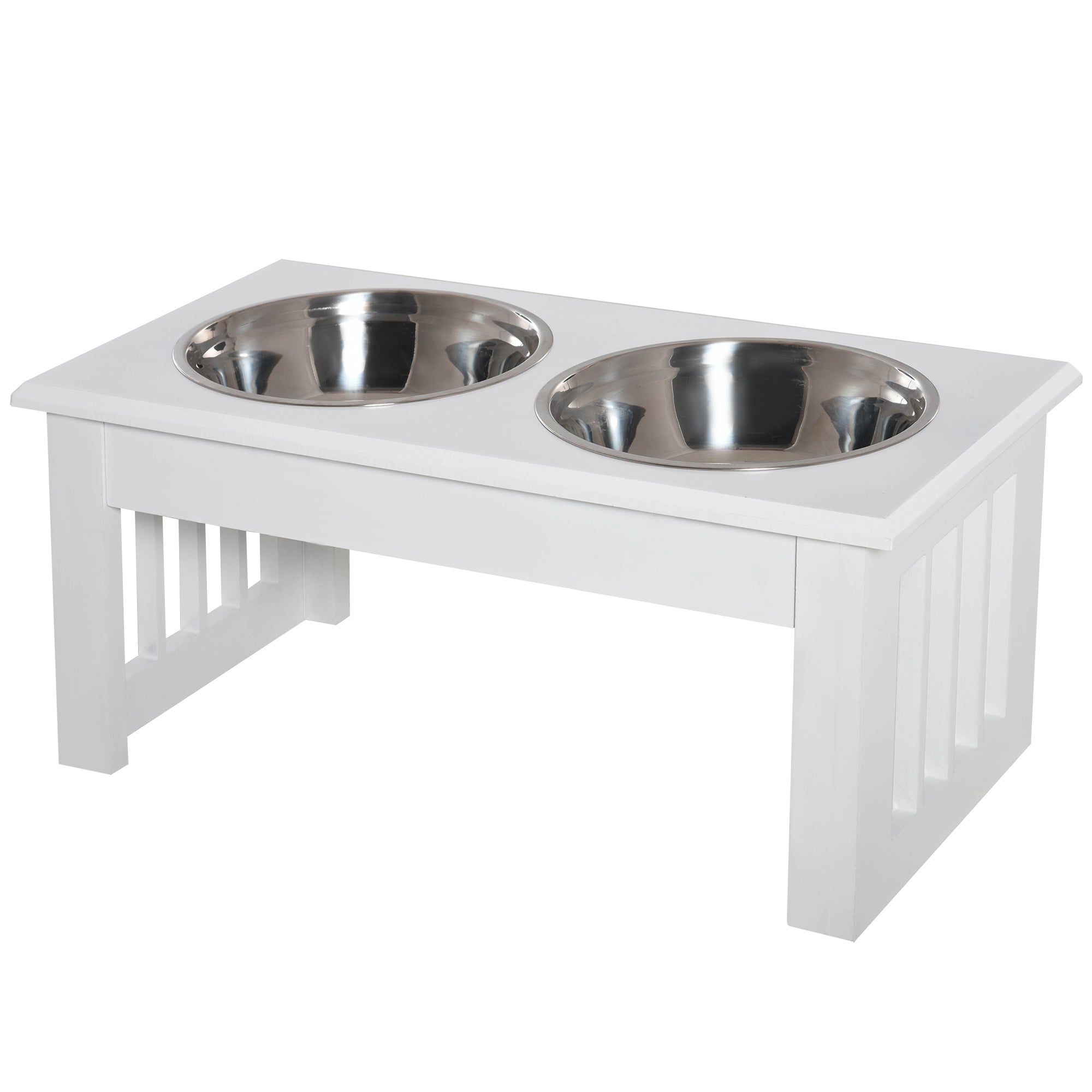 Raised Feeder for Dogs with Stand and 2 Removable Stainless Steel Bowls Pet Feeder Food and Water 44x24x15 cm White