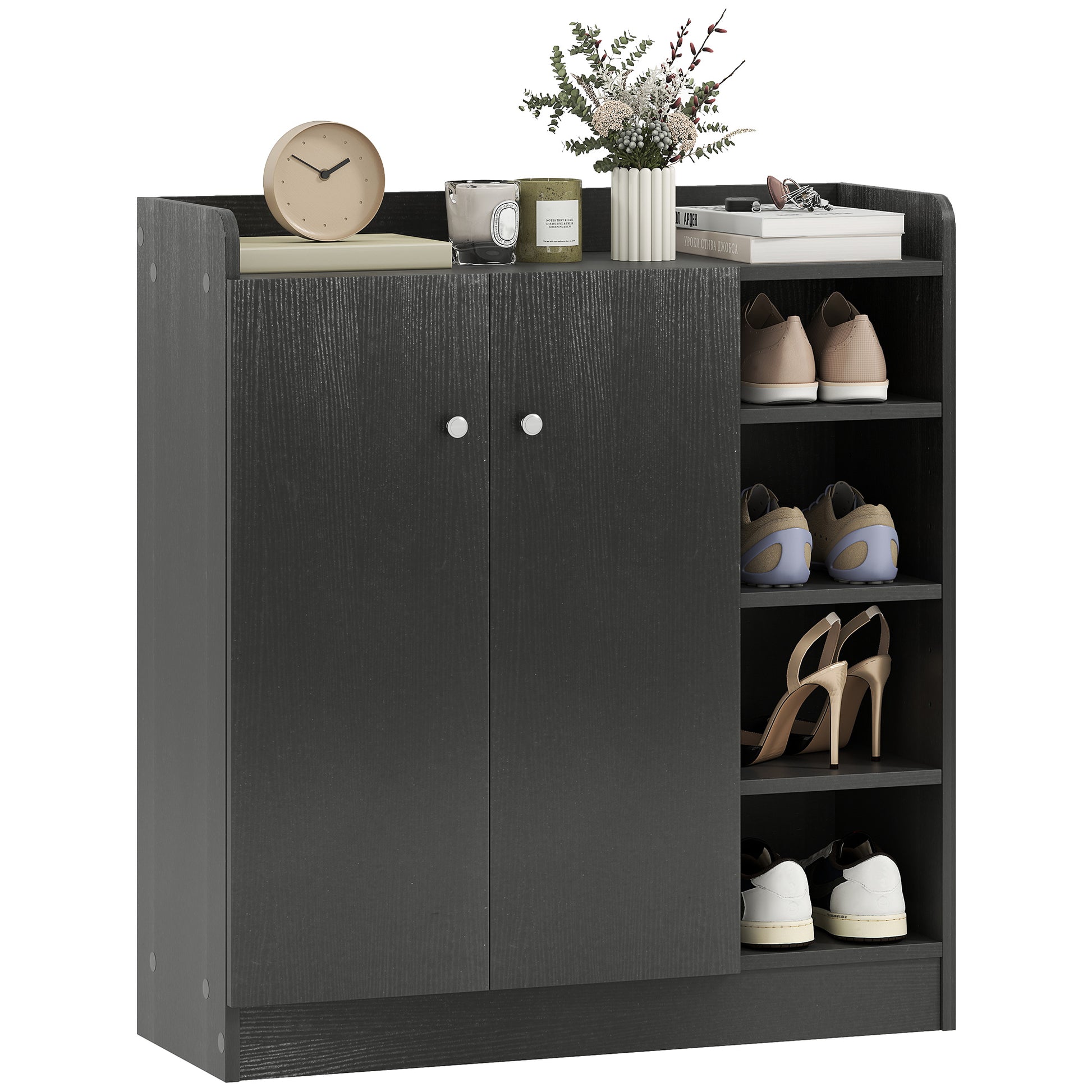 2-Door Shoe Cabinet Slim Shoe Rack with Adjustable Shelves for 12 Pairs of Shoes for Hallway Entryway 83x30x90 cm Black