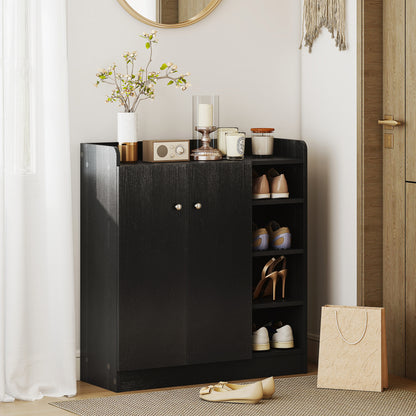 2-Door Shoe Cabinet Slim Shoe Rack with Adjustable Shelves for 12 Pairs of Shoes for Hallway Entryway 83x30x90 cm Black