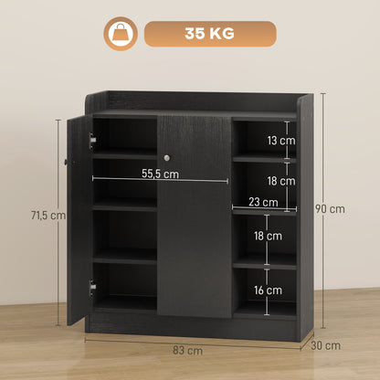 2-Door Shoe Cabinet Slim Shoe Rack with Adjustable Shelves for 12 Pairs of Shoes for Hallway Entryway 83x30x90 cm Black