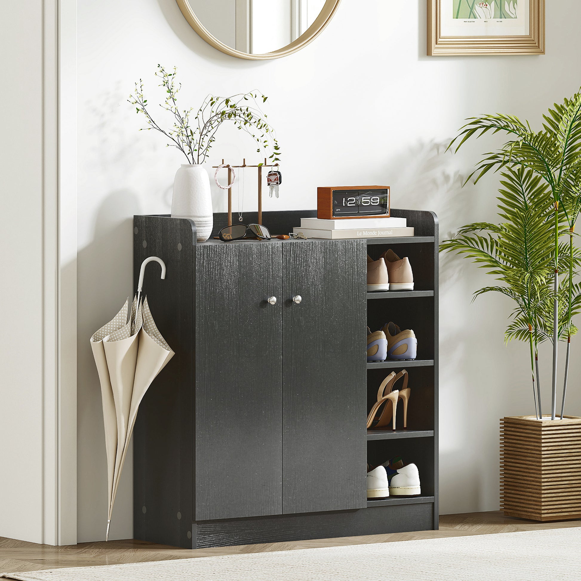 2-Door Shoe Cabinet Slim Shoe Rack with Adjustable Shelves for 12 Pairs of Shoes for Hallway Entryway 83x30x90 cm Black