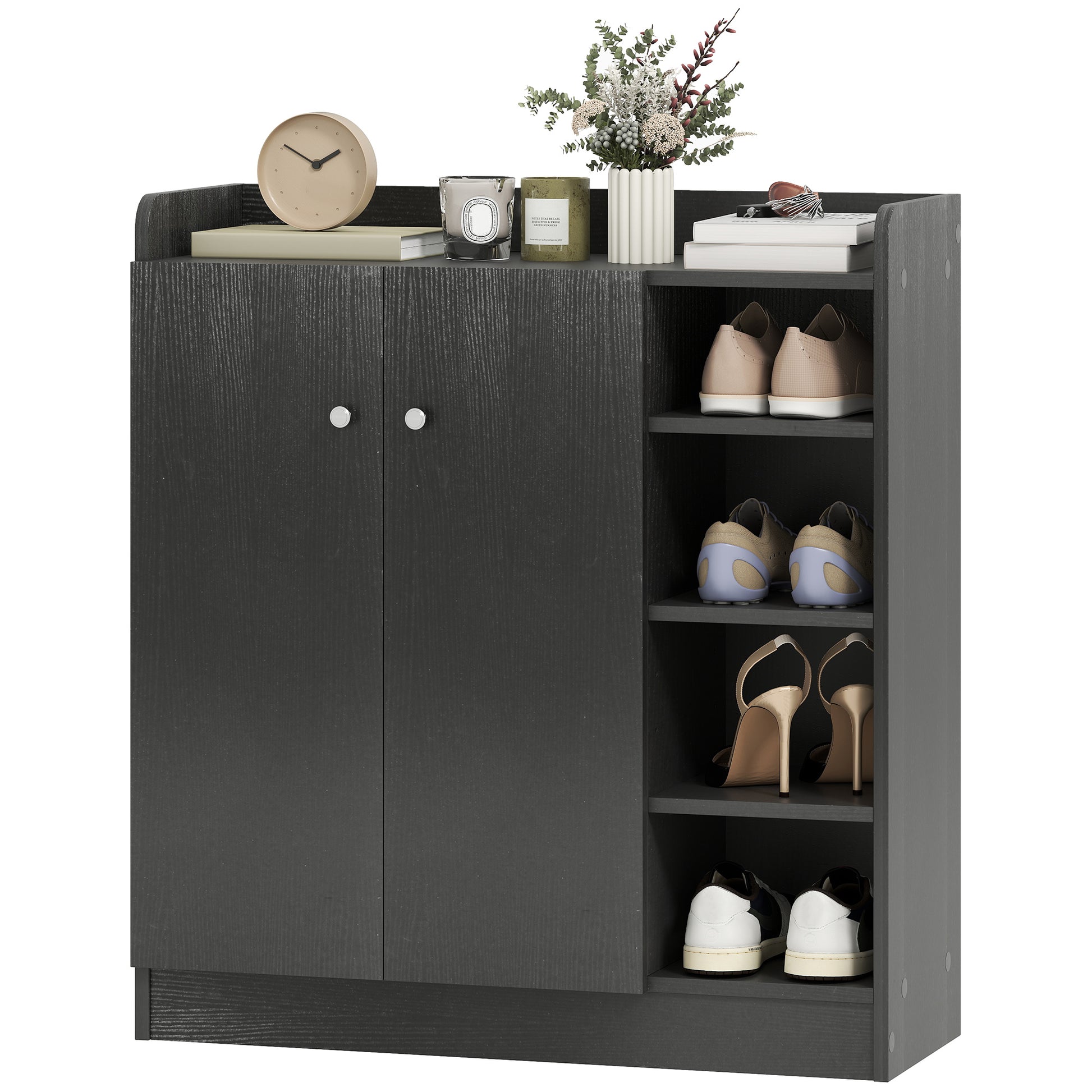 2-Door Shoe Cabinet Slim Shoe Rack with Adjustable Shelves for 12 Pairs of Shoes for Hallway Entryway 83x30x90 cm Black