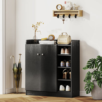 2-Door Shoe Cabinet Slim Shoe Rack with Adjustable Shelves for 12 Pairs of Shoes for Hallway Entryway 83x30x90 cm Black