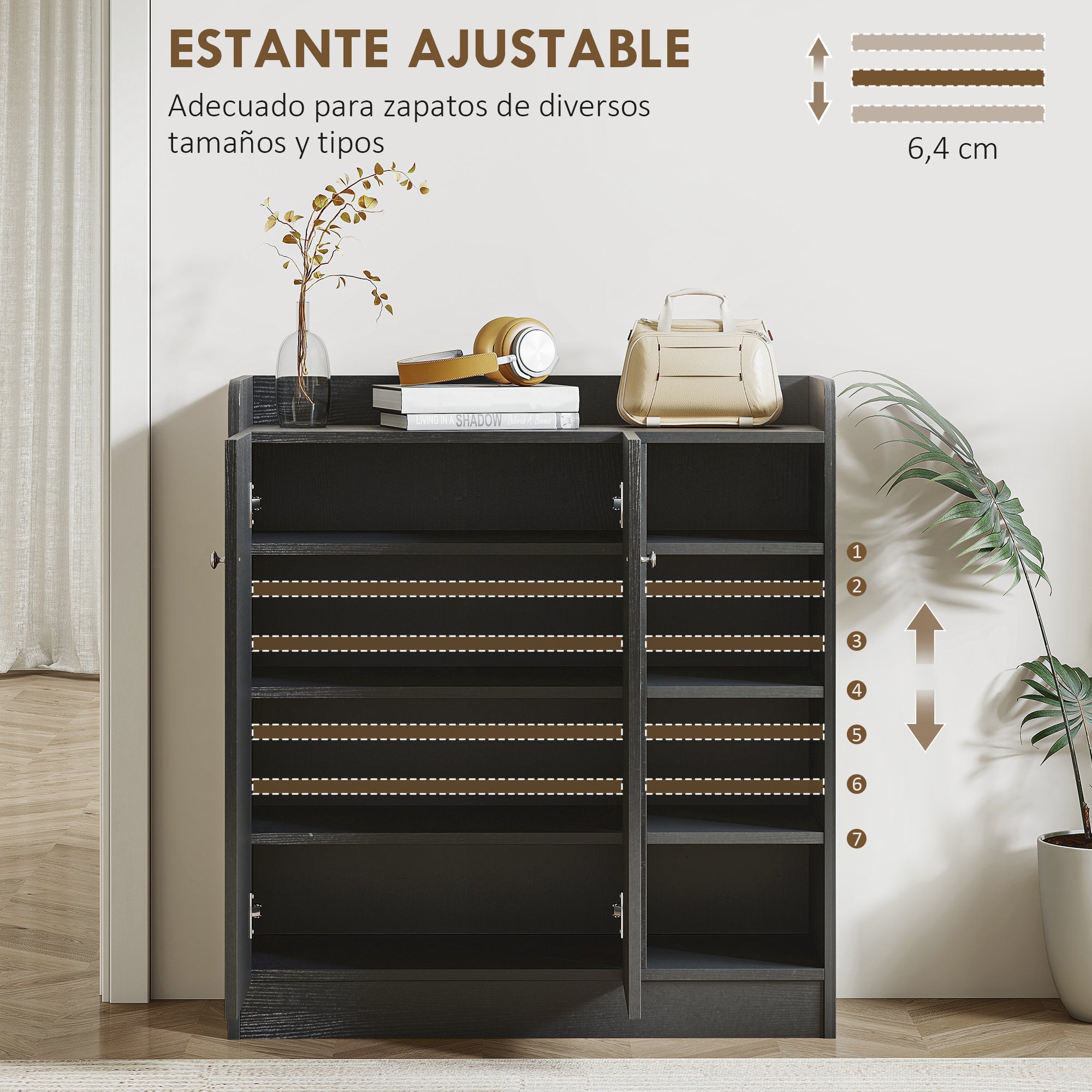 2-Door Shoe Cabinet Slim Shoe Rack with Adjustable Shelves for 12 Pairs of Shoes for Hallway Entryway 83x30x90 cm Black