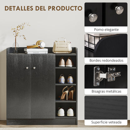 2-Door Shoe Cabinet Slim Shoe Rack with Adjustable Shelves for 12 Pairs of Shoes for Hallway Entryway 83x30x90 cm Black