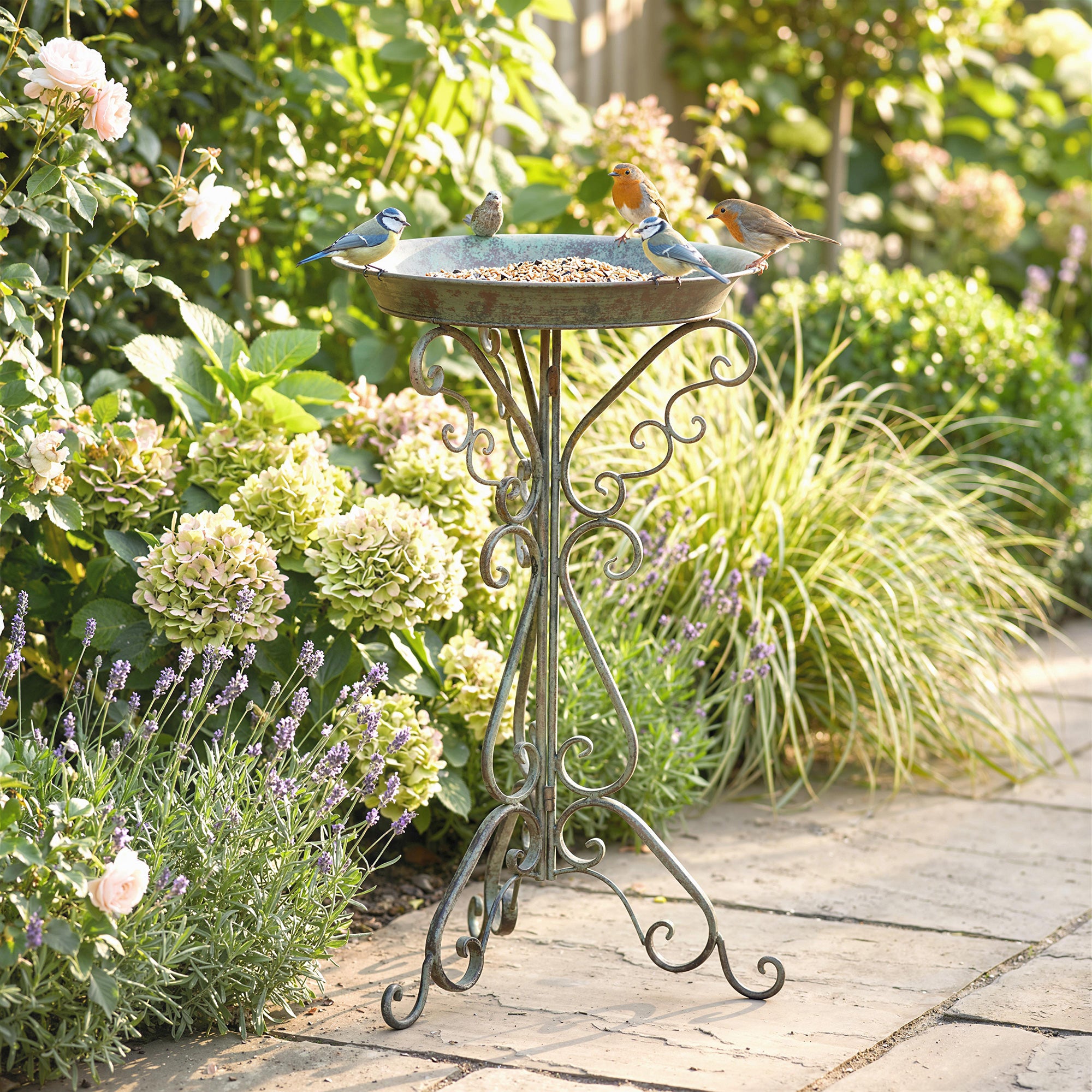 29.5 in Vintage Green Bird Bath with Bird Statue and Decorative Pedestal, Freestanding Garden Basin for Yard, Patio & Terrace, Green