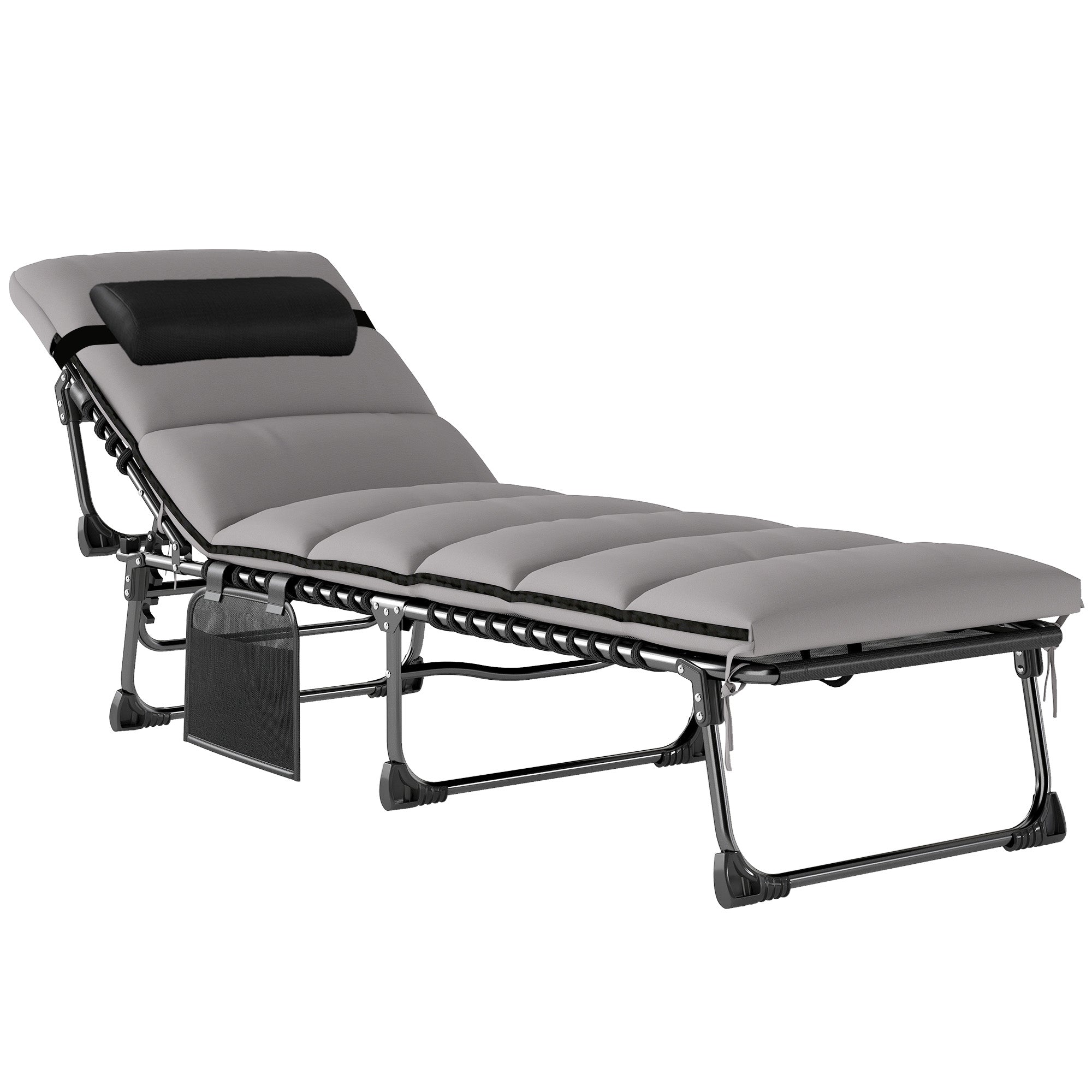 Folding Portable Sun Lounger – 5-Position Adjustable Backrest, Padded Mattress & Headrest, Side Pocket, Breathable Mesh Recliner for Garden, Patio & Pool