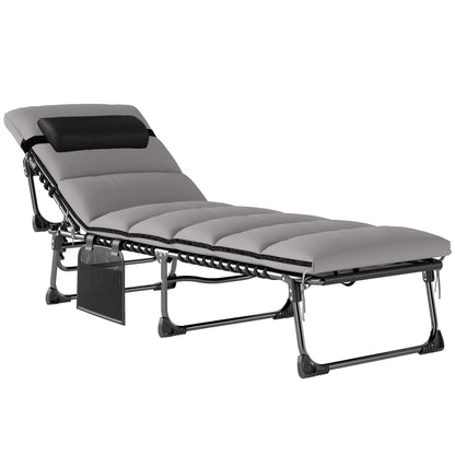 Folding Portable Sun Lounger – 5-Position Adjustable Backrest, Padded Mattress & Headrest, Side Pocket, Breathable Mesh Recliner for Garden, Patio & Pool
